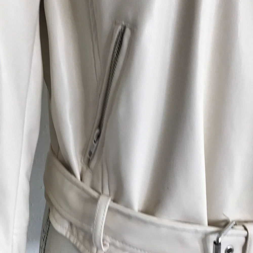 AND NOW THIS WOMEN STYLISH CREAM FAUX LEATHER COLLARED ZIPPER MOTO JACKET SZ L - Picture 6 of 12